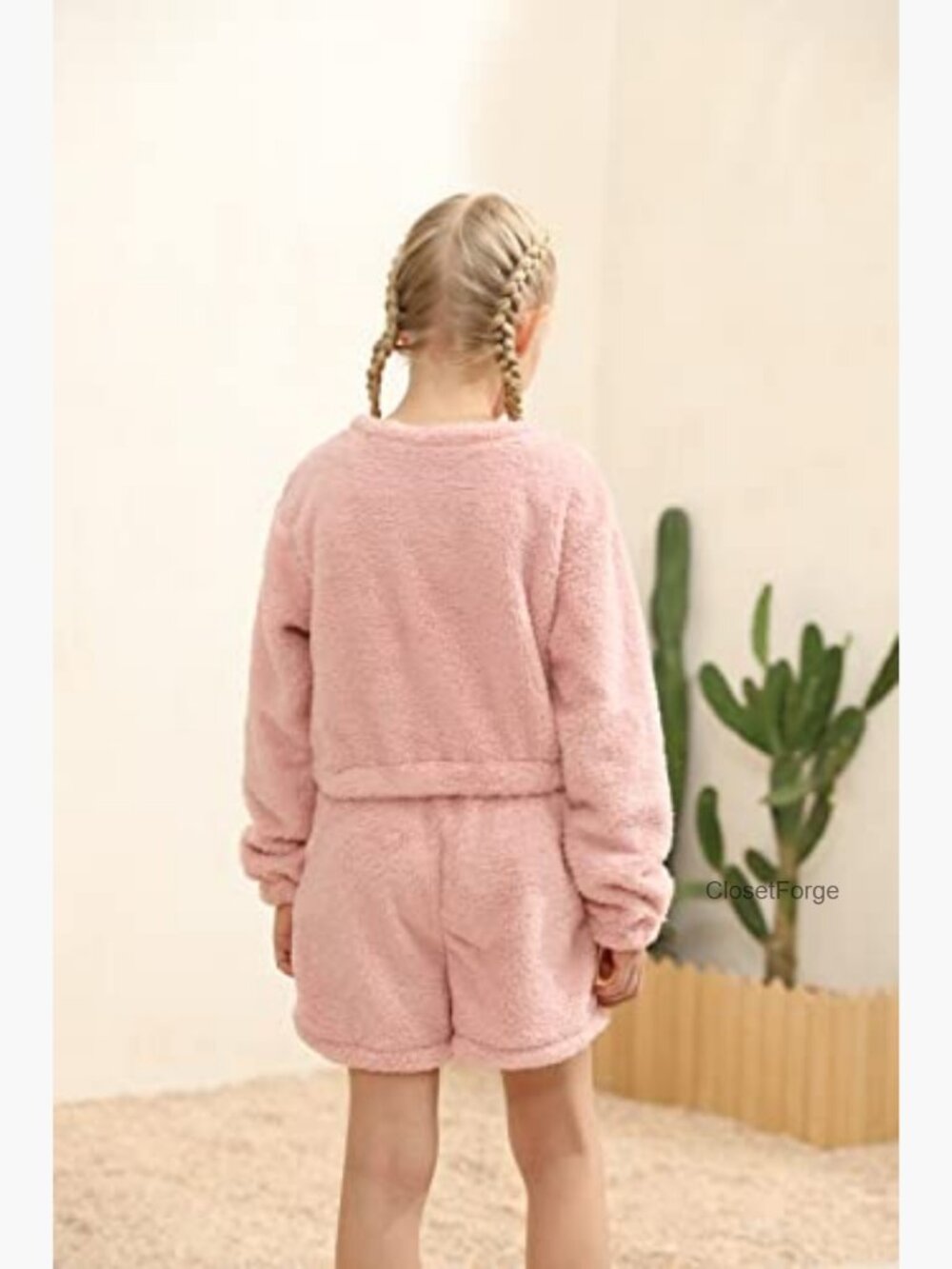 Girls Fleece Short Set with Pockets Long Sleeve Lightweight - Picture 4 of 7